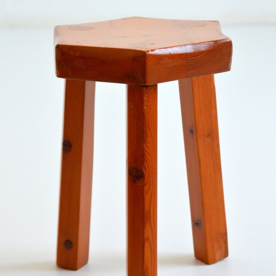 Image 1 of Antique Brutalist stool in solid pine