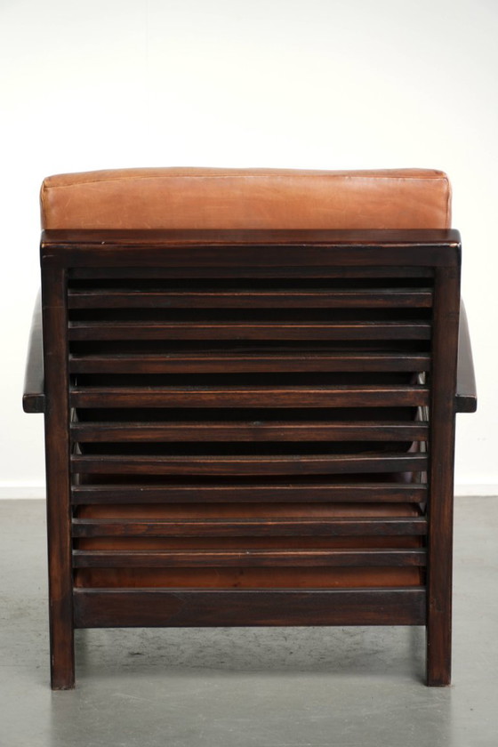 Elegant cowhide armchair with beautiful details in timeless Art Deco design – Leather, Klassiek (photo 4 of 12)