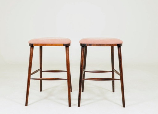 Sgabelli da bar in velluto a coste rosa, set da 2 in legno massello