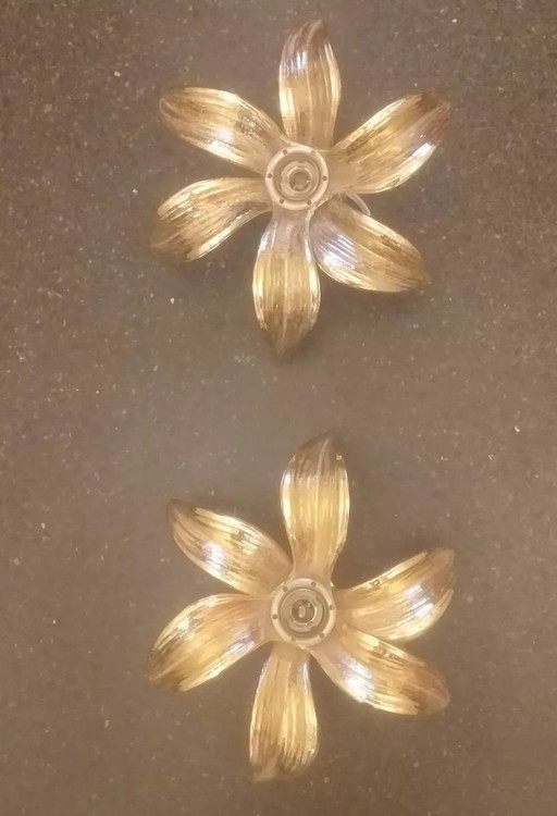 Vintage brass flower wall sconces by Willy Daro