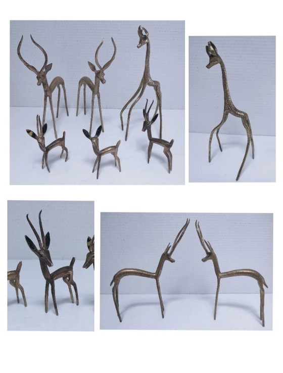 Image 1 of five gazelles antelopes giraffe vintage brass
