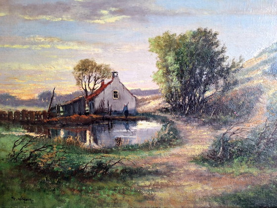 Lake at Sunset – Pinturas y dibujos, Lienzo (photo 3 of 5)