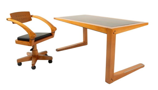 Luxe Houten Bureau + Stoel Massimo Scolari Giorgetti, Italia 1990