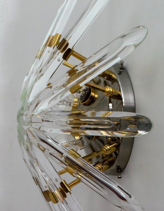 Image 1 of Stilkronen Mid-Century Modern Italian Crystal and Brass Wall Lamp, 1975