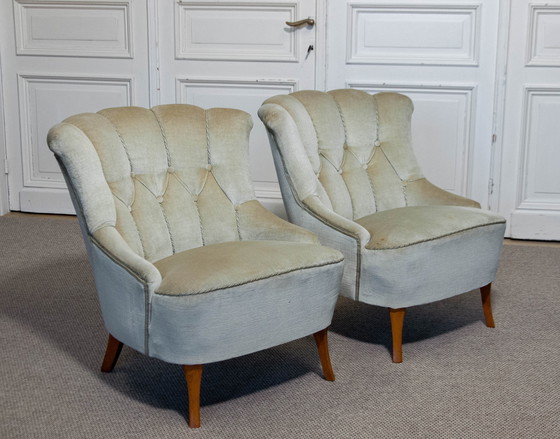 Image 1 of Paire de "chaises à pantoufles" suédoises des années 1940