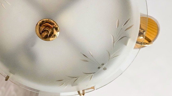 Lustre vintage en laiton, style milieu du siècle, années 1950 – Glass, Textile (photo 5 of 7)