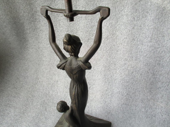 Image 1 of Bronze lamp base, Mother with 2 children, Art Deco style.