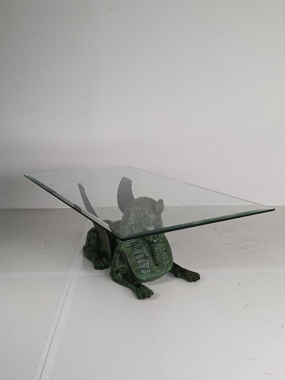 Image 1 of Bronze Sphinx Table with Glass Top