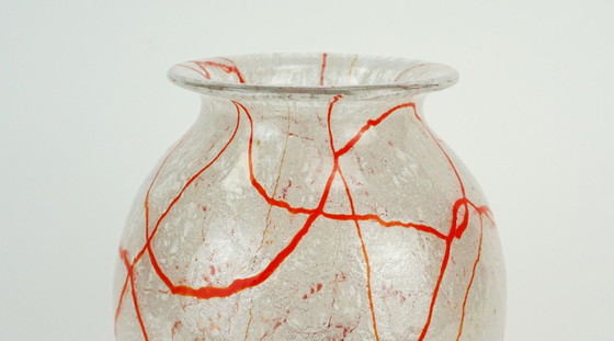 Image 1 of loetz klostermühle vaso in vetro art deco anni '30 vetro arancione bianco e trasparente