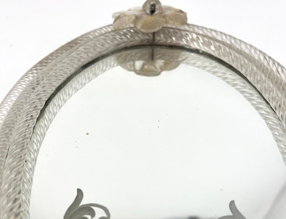 Image 1 of Venetiaanse Murano handspiegel/wandspiegel met glazen bloemen, Italië jaren 1940/50