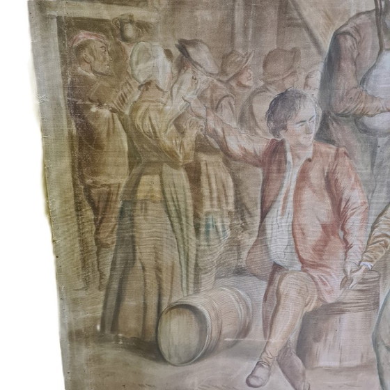 Image 1 of Oude Franse Hand Getekende Wandversiering