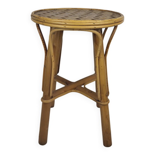 Tabouret/table d'appoint vintage des années 70, rotin