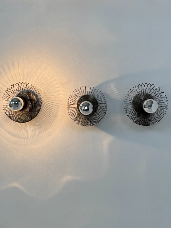 Image 1 of Set of 3 vintage metal wall lights, France 1970