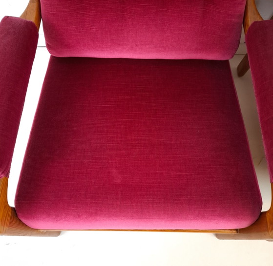 Image 1 of 2 poltrone vintage di design danese anni '70 in legno e velluto rosa