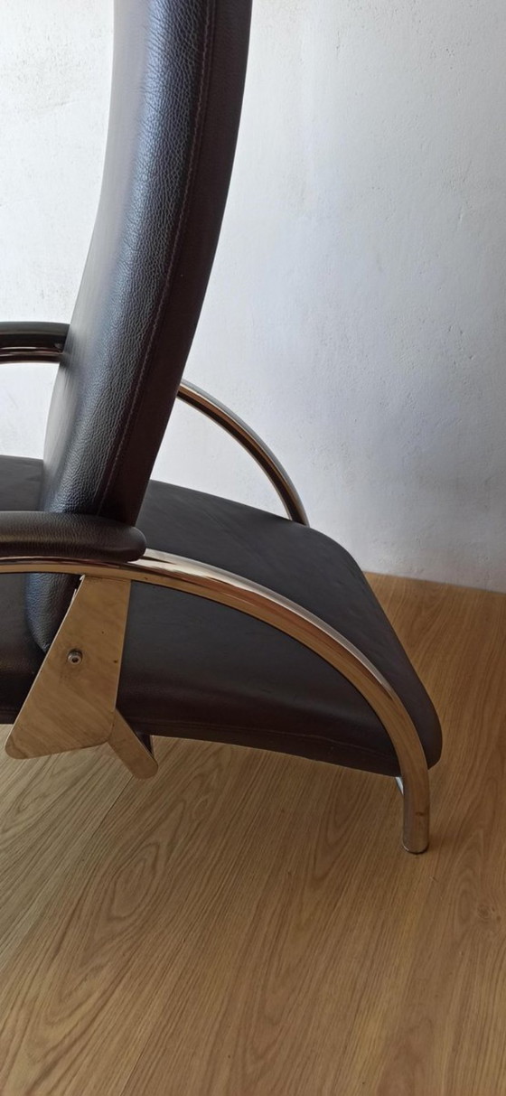 Image 1 of Fauteuil en cuir chromé, chaise longue des années 1970.