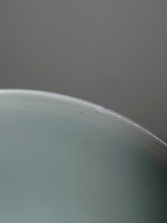 Image 1 of 4 Vintage celadon porcelain Chinese rice bowls from the 1970s-80s with koi carp reliefs