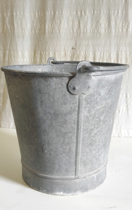 Vintage zinken emmer - midden 20e eeuw – Plantenbak, Metal (photo 3 of 6)