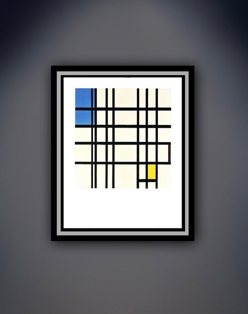Piet Mondrian: “Ritme van zwarte lijnen", gesigneerd in de plaat.