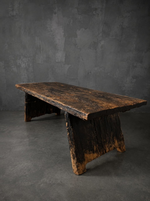 Large Rustic Brutalist Dining Table – Solid Wood – 240 cm – eettafels