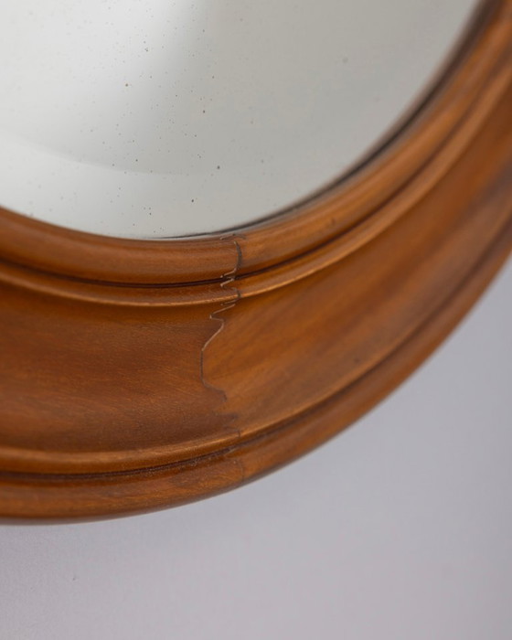 Image 1 of Vintage 1970s round wall mirror in walnut wood, Italian design
