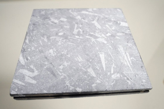 Image 1 of Handpainted Fossil Marble Chess Board, Vintage 1970s Cheese Charcuterie Tray, Black White Checkered Orthoceras Decor Gift