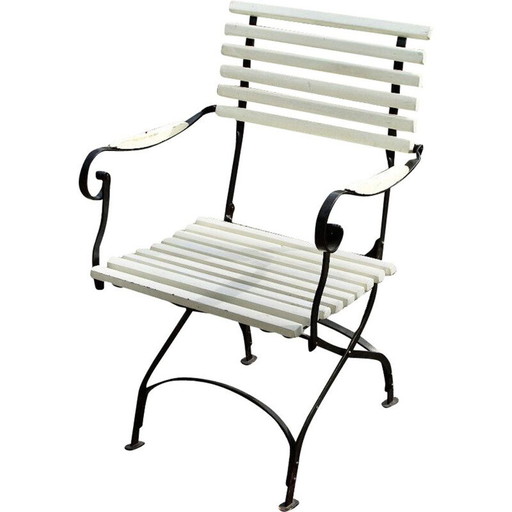 Vintage smeedijzeren opvouwbare tuinstoel, 1930