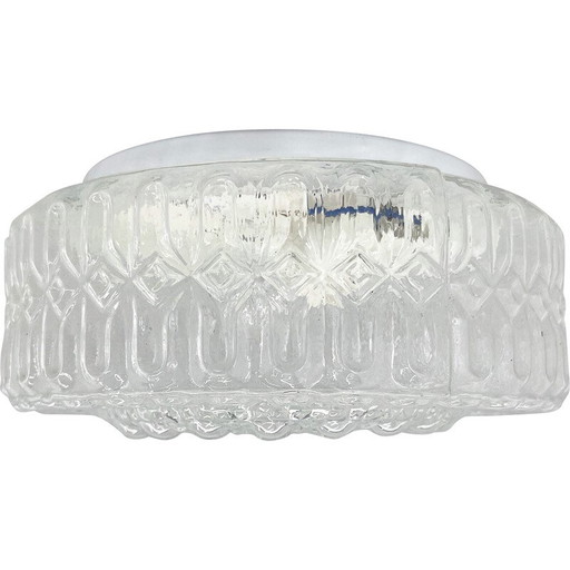Mid-eeuwse ronde plafondlamp van helder glas en metaal, 1970