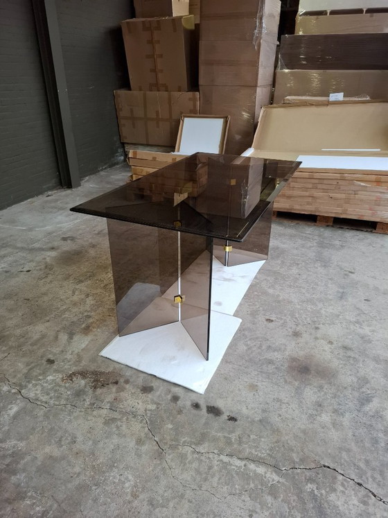Hollywood Regency Dining Table / Desk – Smoked Glass & Brass (Pace Style) – NEW (photo 9 of 10)