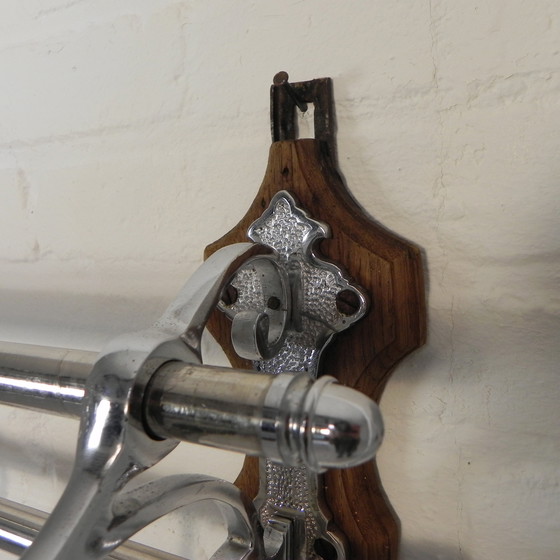 Image 1 of Chrome Art Deco Wall Coat Rack With 6 Hooks, 1930s