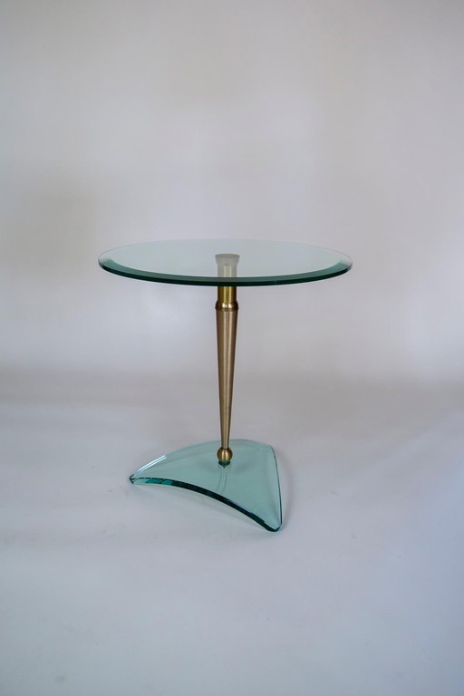 Table d'appoint ronde en verre épais italien avec pieds en laiton