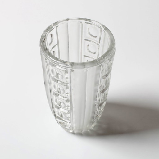 Vintage Clear Pressed Glass Vase / Bohemia Glass / 1950s