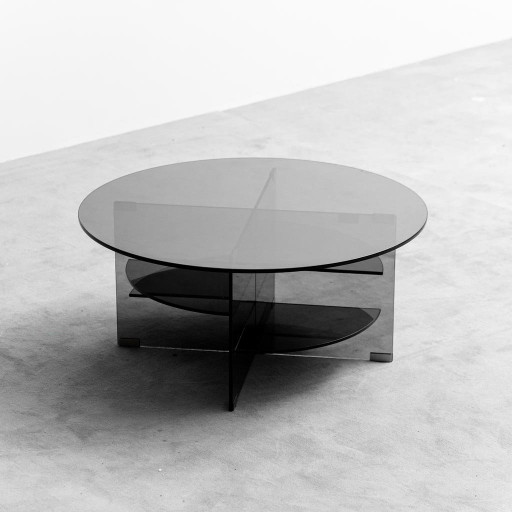 Vintage round coffee table in smoked Parsol crystal – Registered Design, Italy, 70s