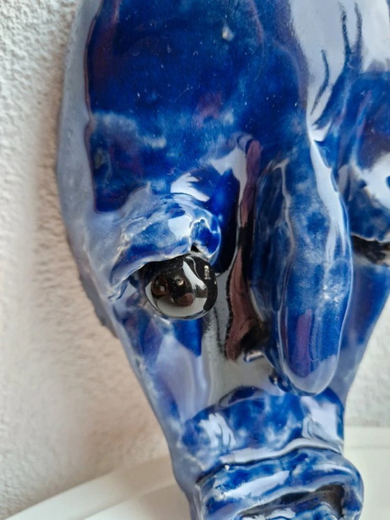 Image 1 of Maschera in ceramica blu con occhi di vetro - Arte vintage