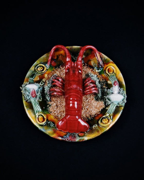 Image 1 of Lobster plate in barbotine Caldas da Rainha Majolique Palissy earthenware
