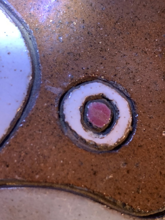 Large stoneware wall plate – champlevé fish decor – 50s-60s (Vallauris / Derval / Agard style) erased (photo 10 of 15)