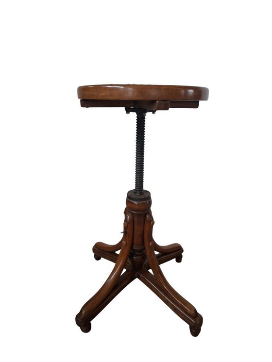 Image 1 of Taburete de piano en haya curvada y paja de Viena