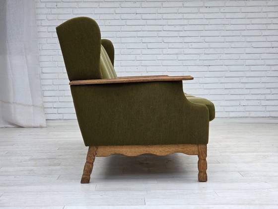 Image 1 of 1970, canapé danois 3 places, meuble en laine, bois de chêne massif.