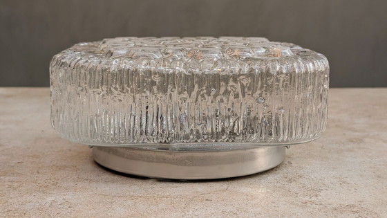 Plafonaire IJsglas 70's, Plafondlampen, Metaal, Zilver (foto 5 van 8)