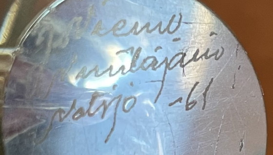 Image 1 of vintage Jaakko Niemi heart vase. Nuutajarvi Notsjo. Finnish glass. signed in 1961.