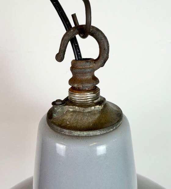 Image 1 of Industrial British Grey Enamel Factory Pendant Lamp, 1960s