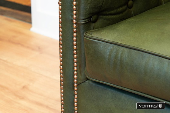 Image 1 of Gecapitonneerde Chesterfield Clubfauteuils in Dik Zadelleer/Rundleer