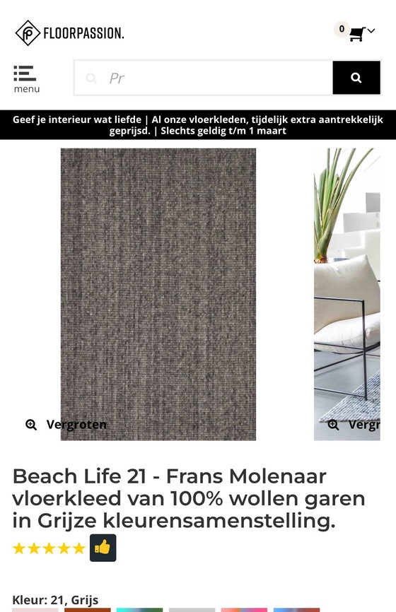 Image 1 of Floorpassion Wollteppich, 200x240, Farbe Grau 21