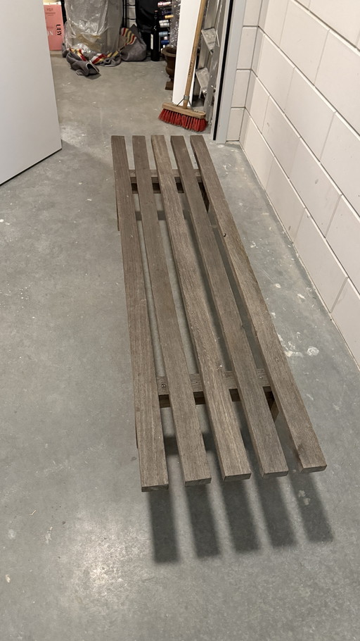 Lange teakhouten bank uit het midden van de eeuw - -teakhout -Scandinavisch design - jaren 60