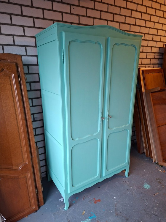 Mint green wardrobe with two doors, Wood, Vintage (photo 4 of 9)