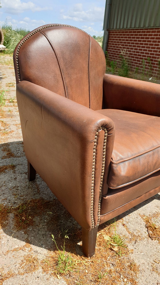 Image 1 of Vintage Art Deco leren fauteuil