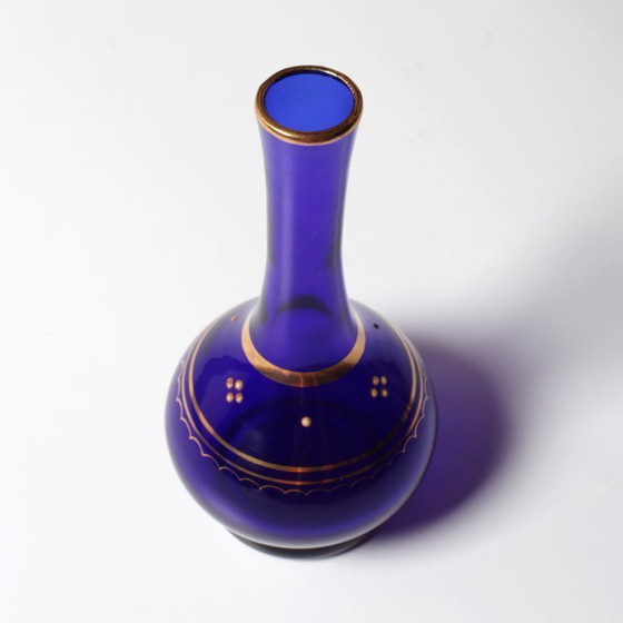 Image 1 of Mid-Century Cobalt Blue Art Glass Vase / Handpainted Single Flover Vase / Afors Glasbruk / Sweden / 1970s