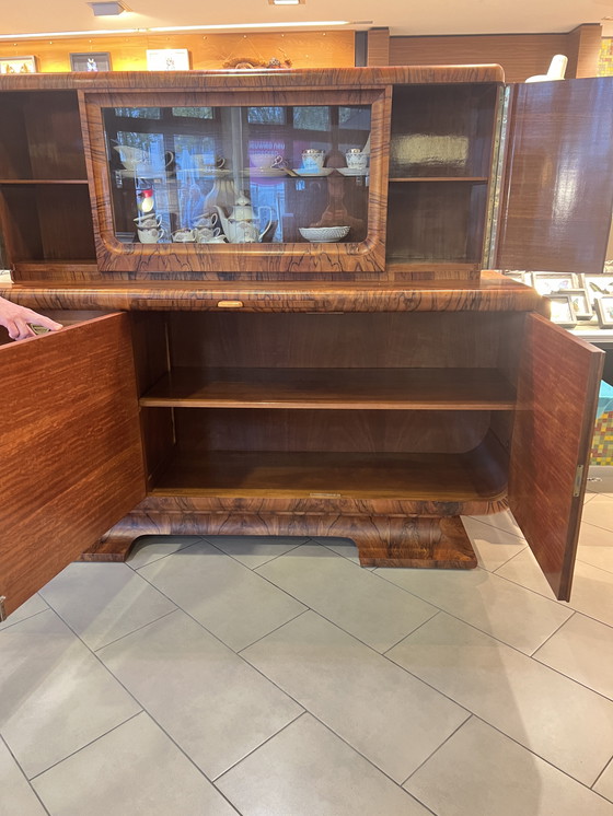 Image 1 of Art Déco buffet with proof of manufacture from 1922, solid wood veneer and pull-out marble worktop