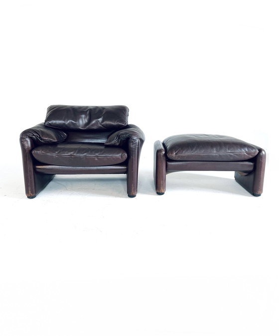 Image 1 of Vintage 'Maralunga' Sessel + Ottomane, Cassina '70