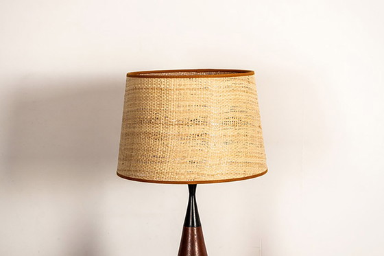 Image 1 of Large Danish keel-shaped table lamp in teak and ebony by Fog & Morup 1960.