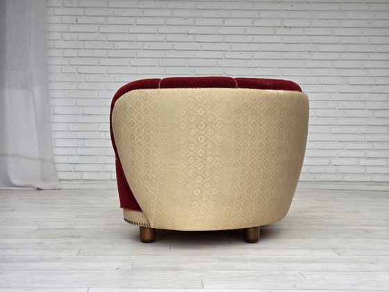 Image 1 of Divano curvo danese a 2 posti, anni '60, tessuto di lana rosso/beige.